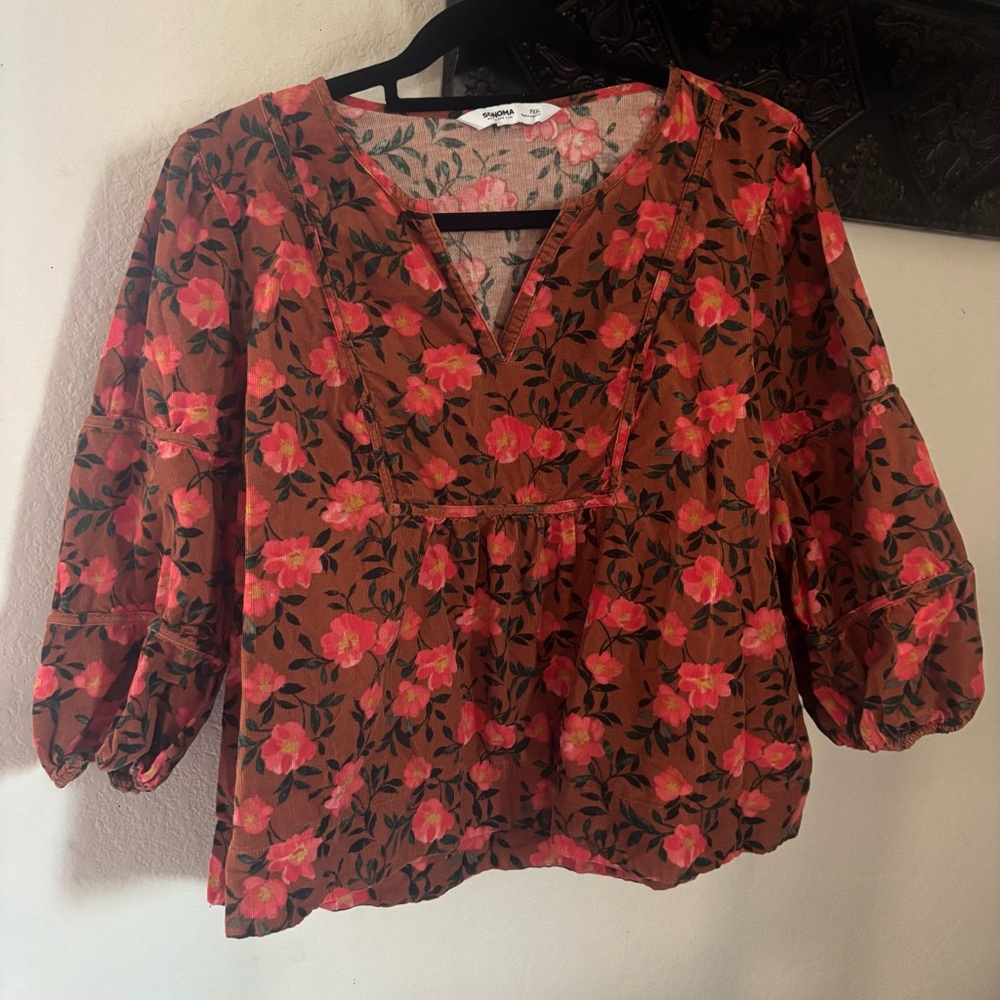 Sonoma 100% cotton Floral Blouse - Pink and Brown